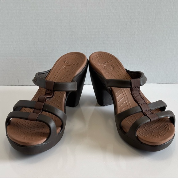 Crocs Cyprus Slip On Platform High Heels Women's Size 8 Brown Strappy Sandals - Picture 11 of 16